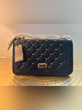 Badgley Mischka Black Quilted Stud Chain Crossbody Bag New